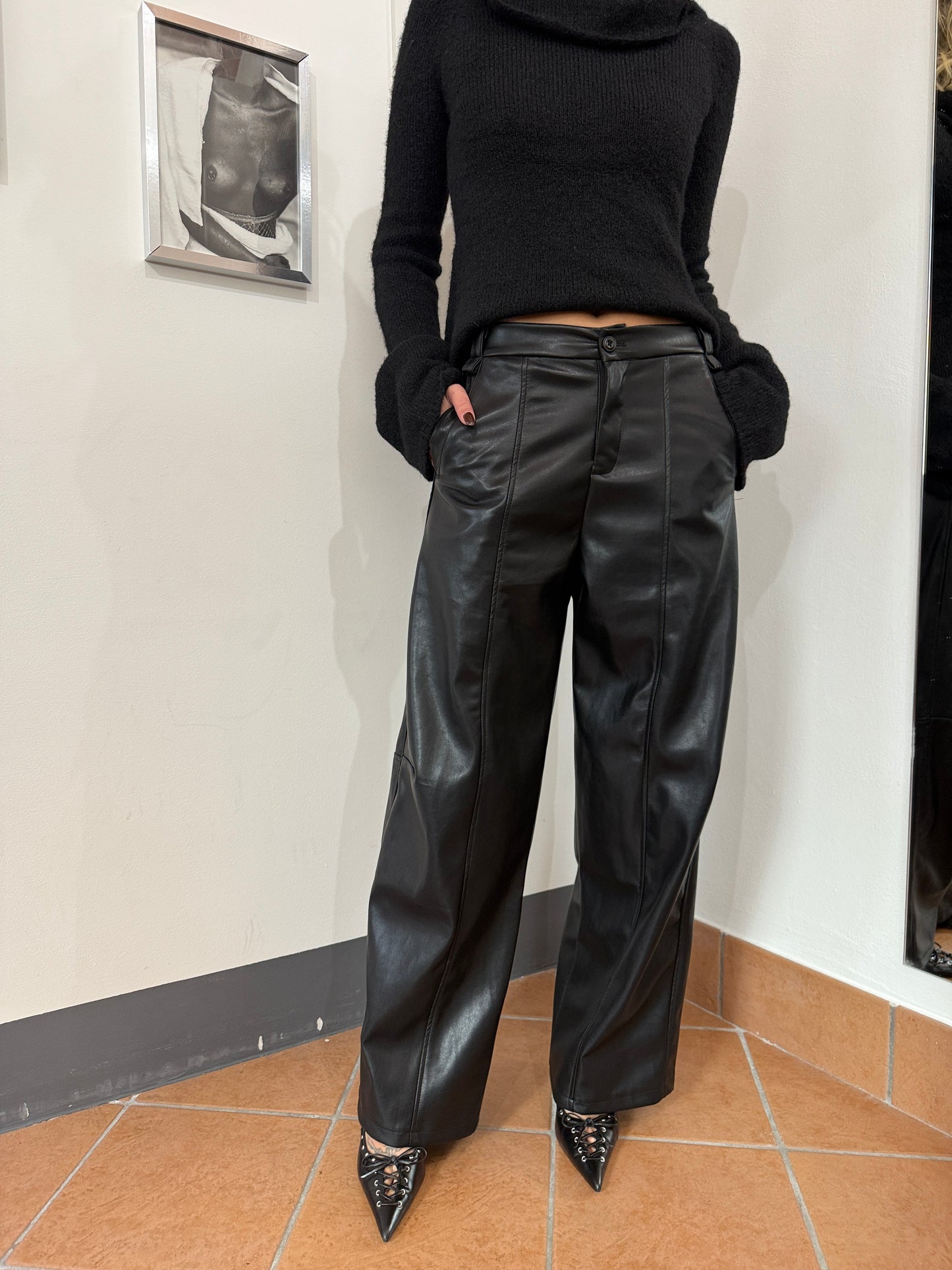 Pantalone Ecopelle Cuciture