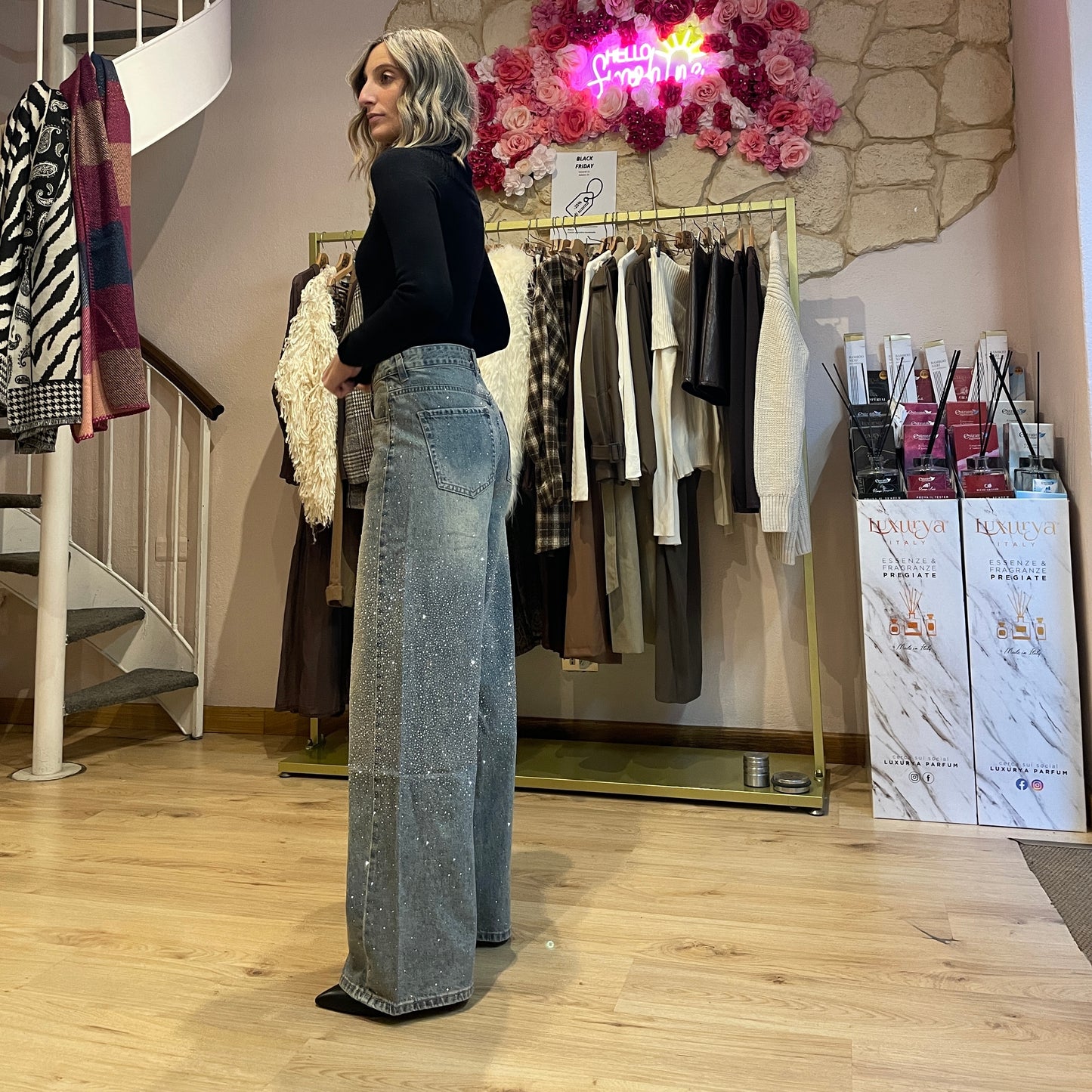 Jeans Strass Wide Leg