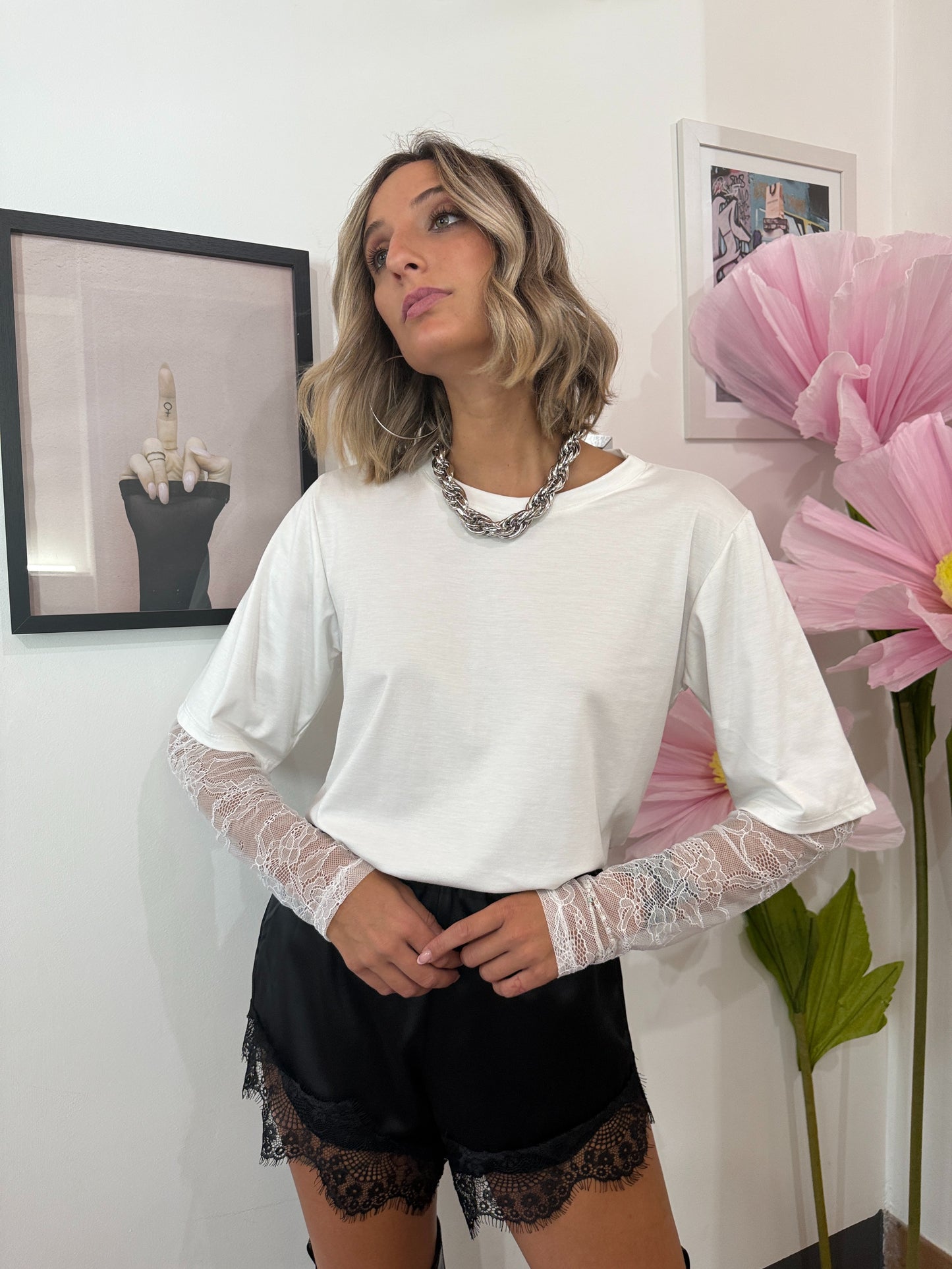 T-shirt Maniche in Pizzo